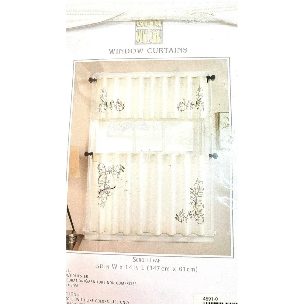 New Window Curtain Green Scroll Leaf One Back Tab Valence 58